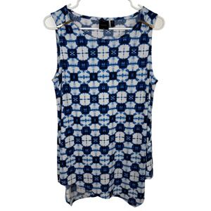 Rafaella Sleeveless Top Sz PS Blue White Tie-Dye Sharkbite Hem Boho Stretchy